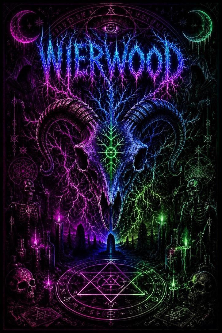 WierWood — a horned skull surrounded by neon lightning